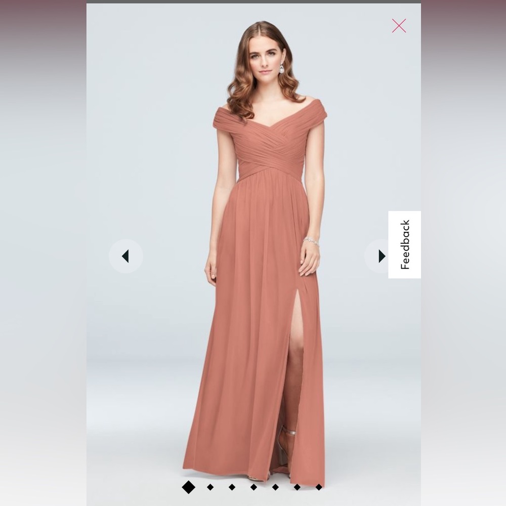 David’s Bridal bridesmaid dress. Off the shoulder. Is a size 18